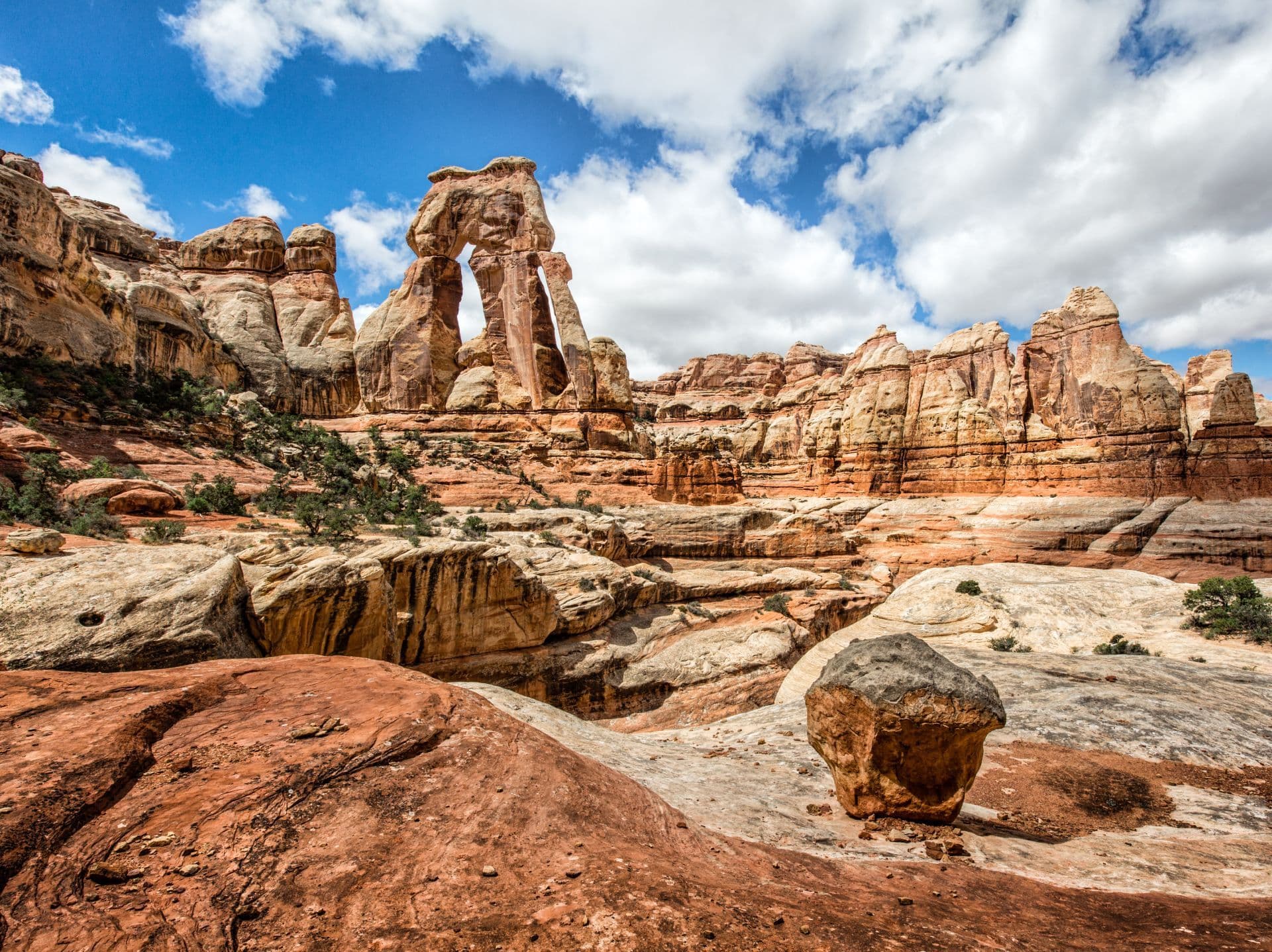 Druid Arch, a tall slab arch in the Needles District